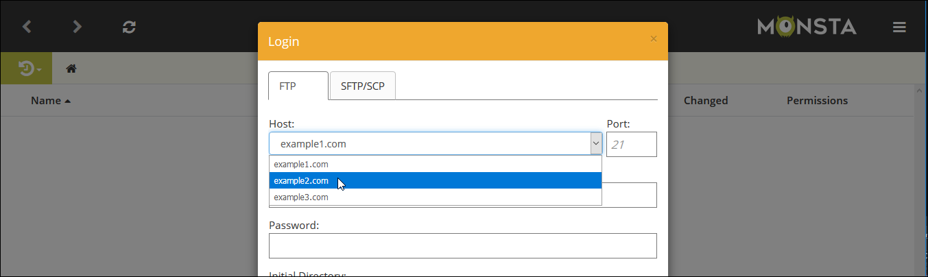 Populated host dropdown