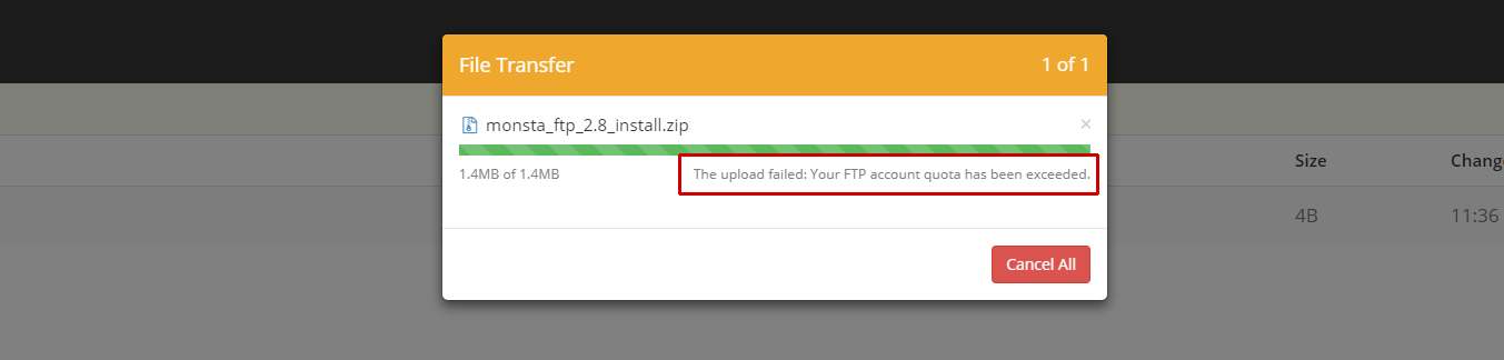 Quota exceeded error